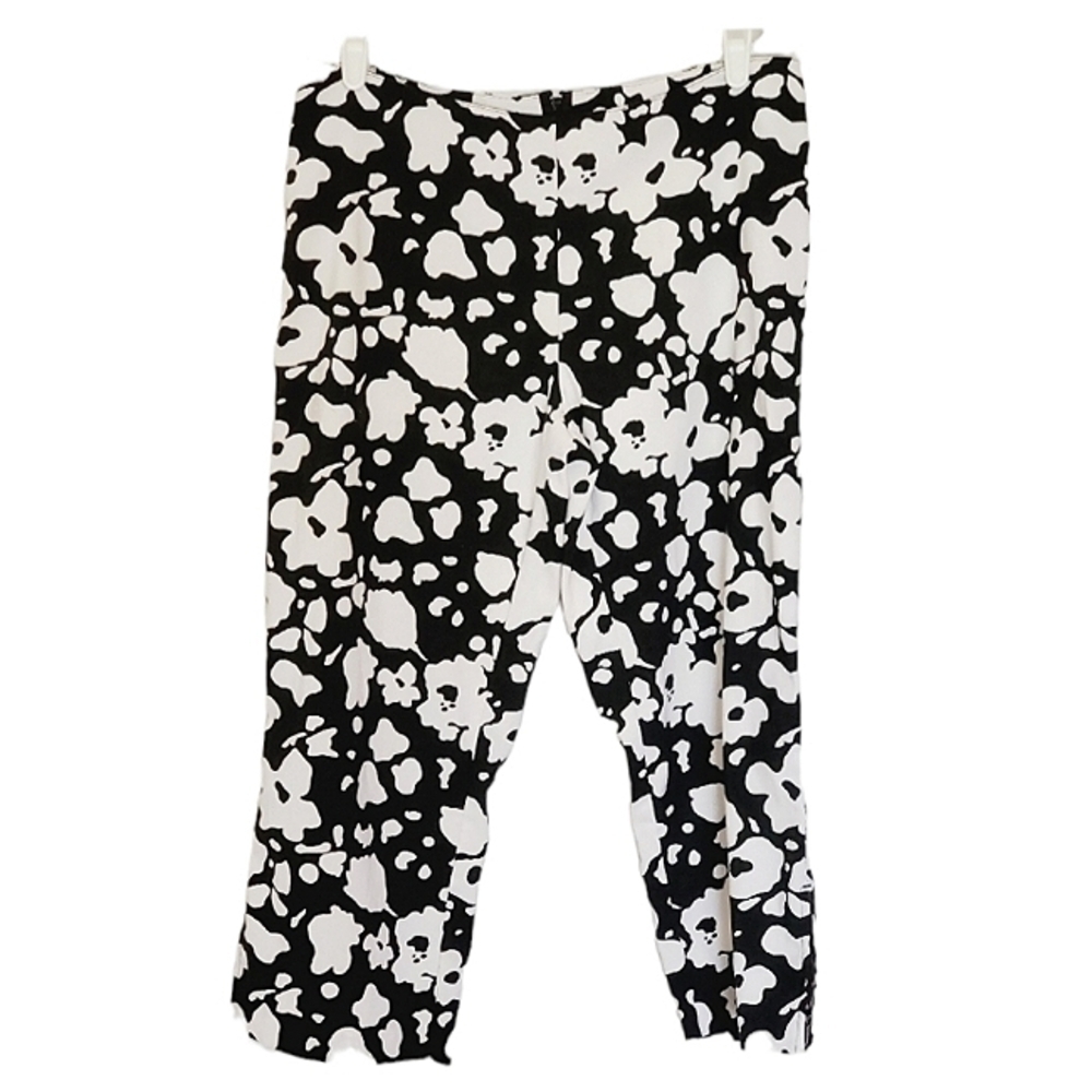 1392 * City Streets Abstract Floral Print Capri Pants Black White Size 7